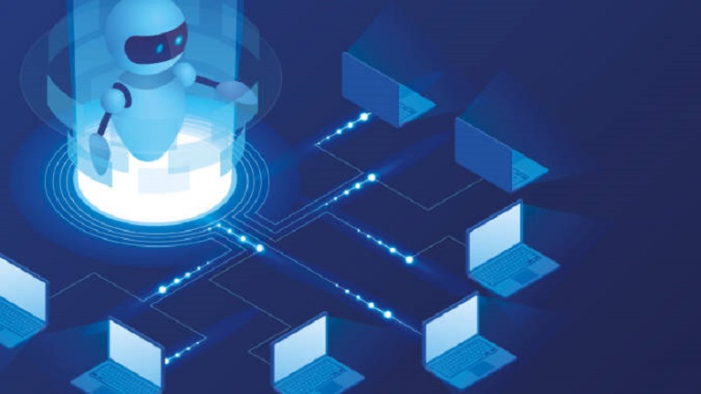 Illustration of a robot an a virtual surrounding 
