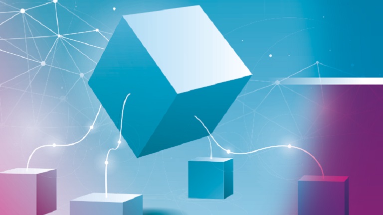 Illustration of a cube connecting virtually with others cubes
