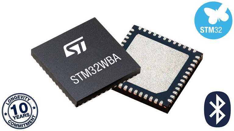 Front and back side of the ST’s STM32WBA wireless MCU