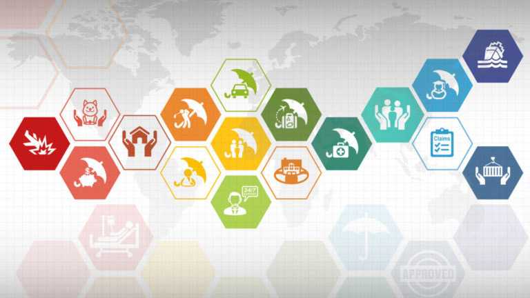 IoT icons with a world map background