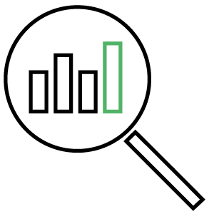 Illustration of a magnifying glass looking at a bar chart
