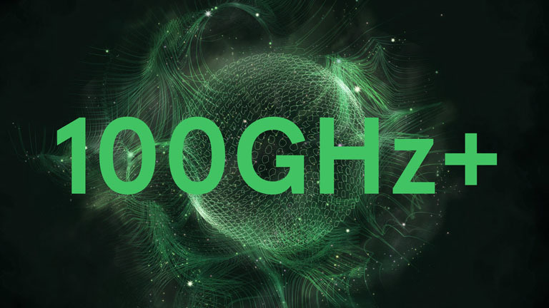 100GHz+ sign with digital globe in the background