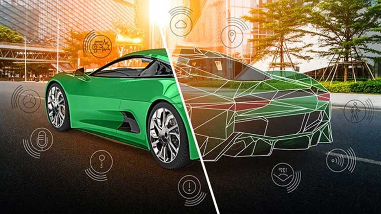 Graphic depicting the sensors on a green sports car