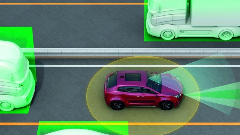 Image of the car on the road with the sensors 