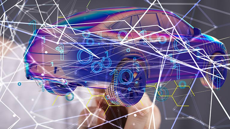 Conceptual image of smart car in purple